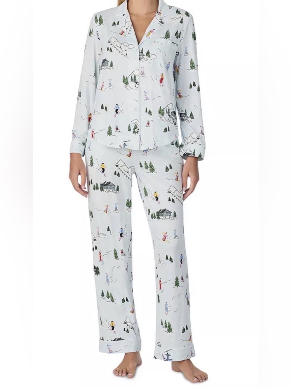 Kate Spade Pajamas Classic Long Sleeve Winter Village Ski Trip Print Pjs NWT